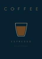 Poster coffee espresso with names of ingredients drawing in flat style on dark blue background vector