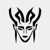 A black and white image of a face with horns and horns. vector