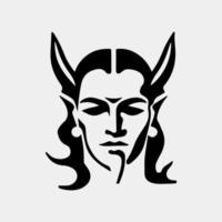 A black and white image of a man's face with horns and horns. vector