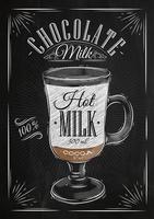 Poster coffee chocolate milk in vintage style drawing with chalk on the blackboard vector