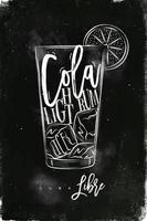 Cuba libre cocktail lettering cola, light rum, ice in vintage graphic style drawing with chalk on chalkboard background vector