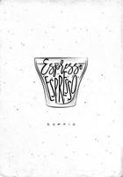 Doppio cup lettering espresso in vintage graphic style drawing on dirty paper background vector