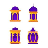 islámico linterna íconos conjunto púrpura y naranja para Ramadán kareem eid Mubarak islámico eventos vector plano diseño elemento