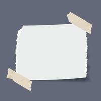 Note torn paper realistic vector illustration. Ripped paper with adhesive tape. Suitable for design element of note, information memo, and copy space for text and message.