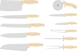 grande conjunto de diferentes tipos de facas de tamanho diferente para açougueiro png