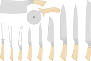 großer Satz verschiedene Arten Messer unterschiedlicher Größe für Metzger png