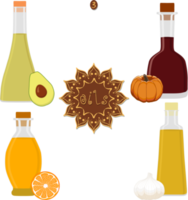 Various sweet tasty oil in glaas bottles png