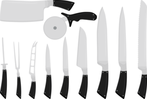 Juego grande de diferentes tipos de cuchillos de diferentes tamaños para carnicero. png