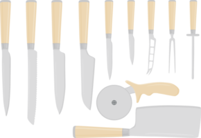 grande conjunto de diferentes tipos de facas de tamanho diferente para açougueiro png