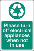 Recycling Waste Management Trash Bin Label Sticker Save Energy Sign Please turn off electrical appliances when not in use vector