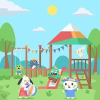 Cute Animal Character Playing at Playground vector