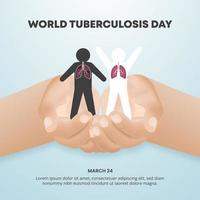 Square world tuberculosis day with hands holding human cutting paper vector