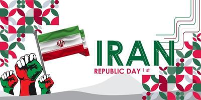corrí nacional día bandera con sus nombre en persa caligrafía. iraní bandera colores tema blanco antecedentes con geométrico resumen vector