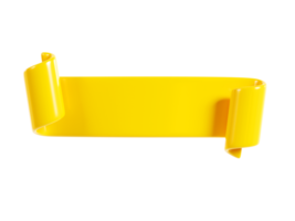 Ribbon text banner 3d render - yellow glossy rolled double tape for sale or promotion message. png