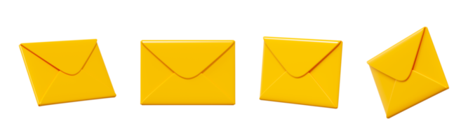 Mail 3d render - closed yellow paper envelope. Set of letter for notice or message. png