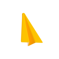 Paper plane 3d render - cartoon yellow origami airplane icon for email or new message concept. png
