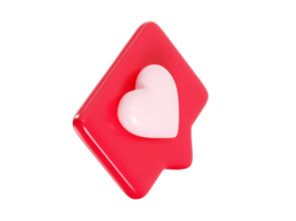 Speech bubble with heart 3d render icon - red love message or social media like notifications. png