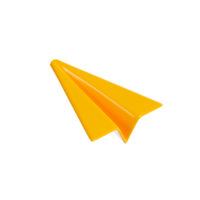 Paper plane 3d render - cartoon yellow origami airplane icon for email or new message concept. png