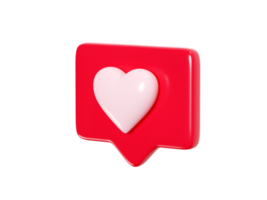 Speech bubble with heart 3d render icon - red love message or social media like notifications. png