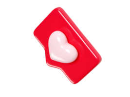 Speech bubble with heart 3d render icon - red love message or social media like notifications. png