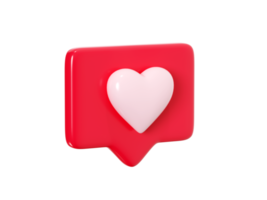 Speech bubble with heart 3d render icon - red love message or social media like notifications. png