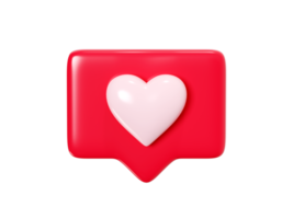 Speech bubble with heart 3d render icon - red love message or social media like notifications. png