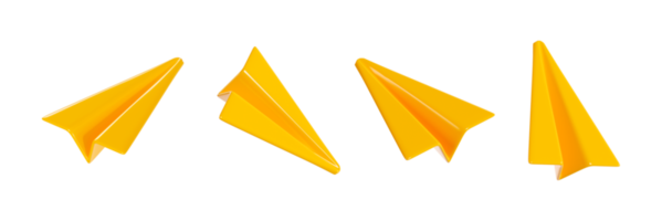 papper plan 3d framställa - uppsättning av tecknad serie gul origami flygplan ikon för e-post eller ny meddelande begrepp. png