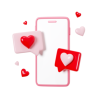 Couple love conversation - 3d render illustration of two speech bubbles with heart on mobile phone. png