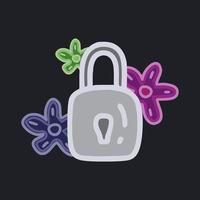 Lock with colorful flowers vector illustration