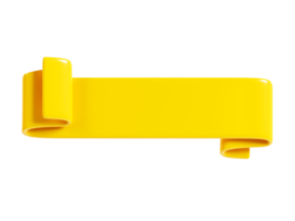 geel lint banier 3d geven - illustratie van glanzend gerold tekst doos voor titel teken of reclame bericht. png