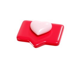 Speech bubble with heart 3d render icon - red love message or social media like notifications. png