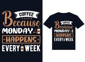 Coffee Because Monday Happens Every Week illustrations for print-ready T-Shirts design vector