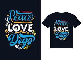 ilustraciones de perros de amor de paz para el diseño de camisetas listas para imprimir vector
