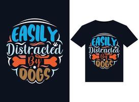 se distrae fácilmente con ilustraciones de perros y caballos para el diseño de camisetas listas para imprimir vector