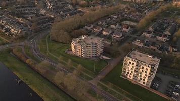 Aerial view of sun shines through a town video