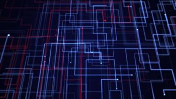 Abstract blue tech computer circuit board styled background with fast moving particle nodes and digital data flow. This modern technology motion background is HD and a seamless loop. video