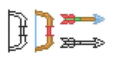 Bow and Arrow  icon in pixel style. Set of retro pixelated icons. vector