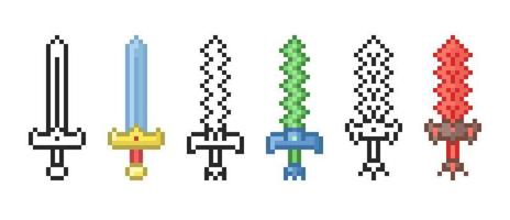 Magic sword  icon in pixel style. Set of retro pixelated icons. vector