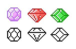 Magic precious stones  icon in pixel style. Set of retro pixelated icons. vector