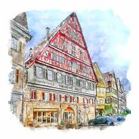 Esslingen Germany Watercolor sketch hand drawn illustration vector