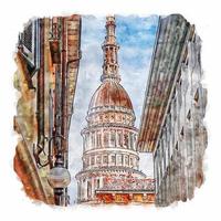 Novara Italy Watercolor sketch hand drawn illustration vector