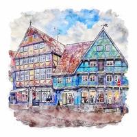 Celle Germany Watercolor sketch hand drawn illustration vector
