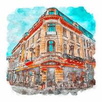 Architecture Italy Watercolor sketch hand drawn illustration vector