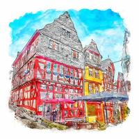 Old Town Limburg Germany Watercolor sketch hand drawn illustration vector