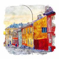 Oslo Noruega acuarela bosquejo mano dibujado ilustración vector
