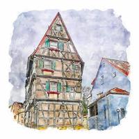 Schorndorf Germany Watercolor sketch hand drawn illustration vector