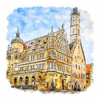 Rothenburg Germany Watercolor sketch hand drawn illustration vector