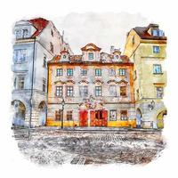 Prague Old Town Watercolor sketch hand drawn illustration vector