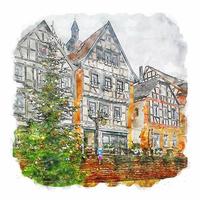 Gelnhausen Germany Watercolor sketch hand drawn illustration vector