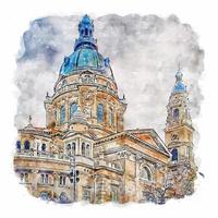 Budapest Hungary Watercolor sketch hand drawn illustration vector